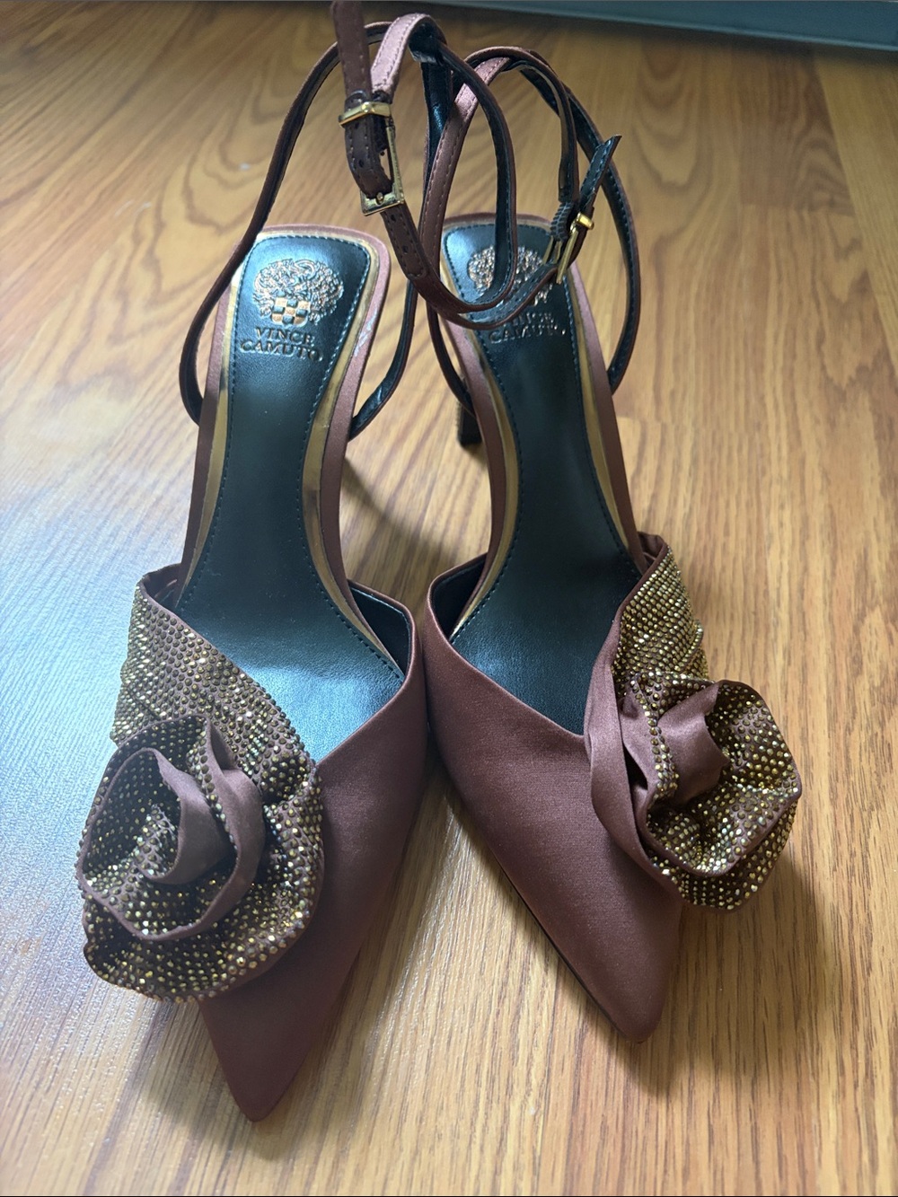 Vince Camuto Brown Satin Pointed Toe Heels